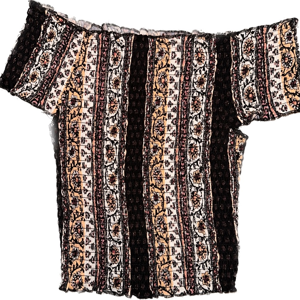 Ruched Aztec Inspired Designs Off the Shoulder Top